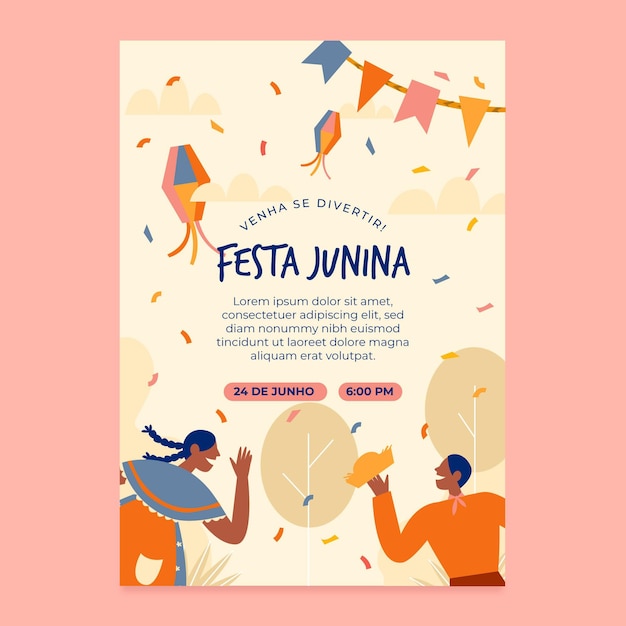 Modello di poster verticale piatto festa junina organico