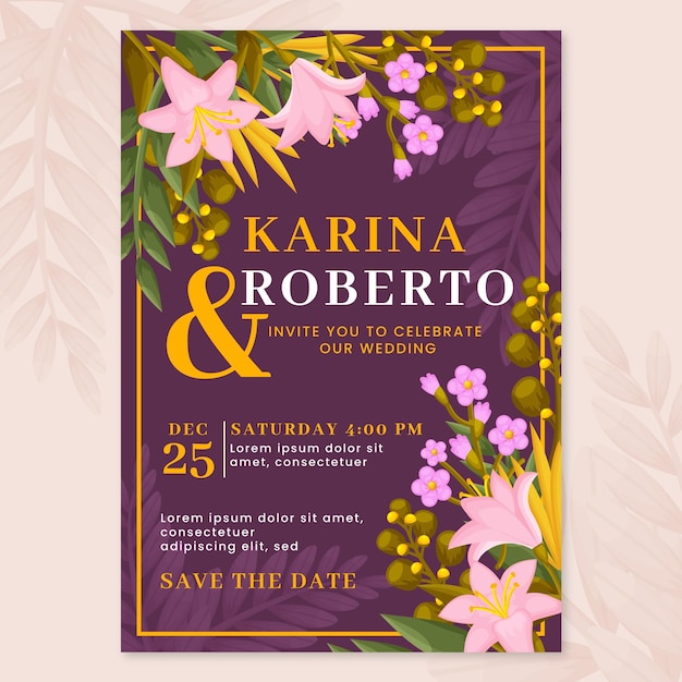 Organic flat floral wedding invitation template