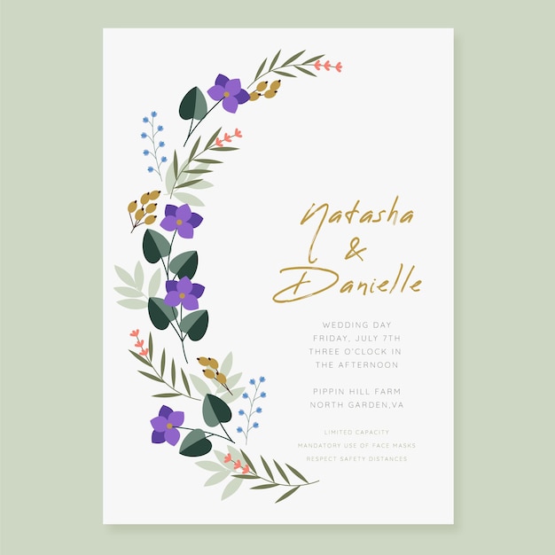 Organic flat floral wedding invitation template