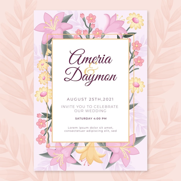 Organic flat floral wedding invitation