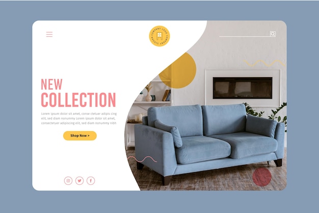 Vector organic flat furniture sale landing page with photo