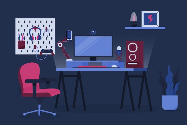 Premium Vector | Organic flat gamer room illustration