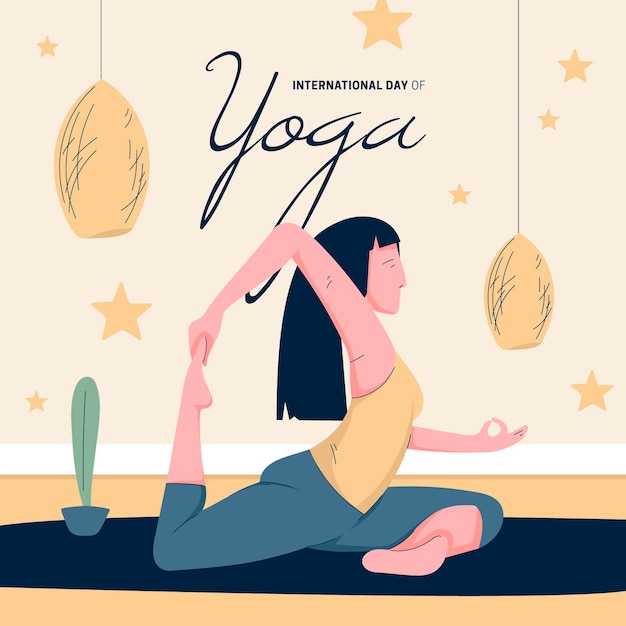 Giornata internazionale piatta organica dell'illustrazione di yoga