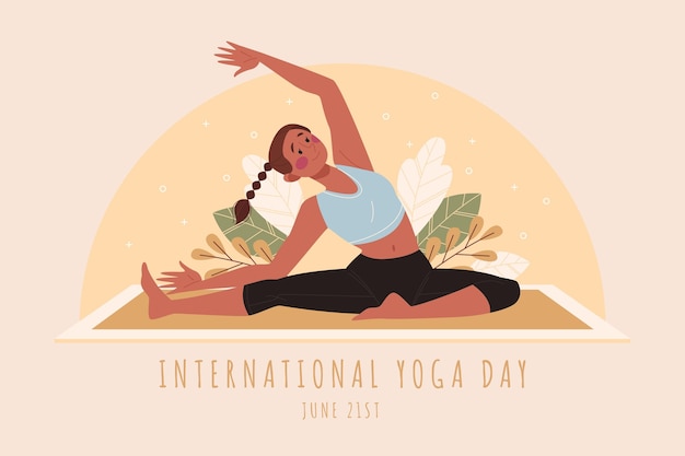 Vettore giornata internazionale piatta organica dell'illustrazione di yoga