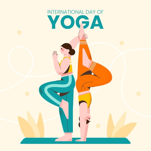 Vettore giornata internazionale piatta organica dell'illustrazione di yoga