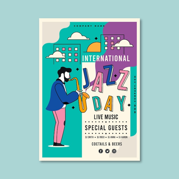 Vector organic flat international jazz day poster template