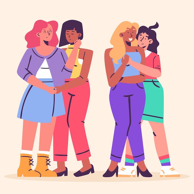 Vector organic flat lesbian couple illustration