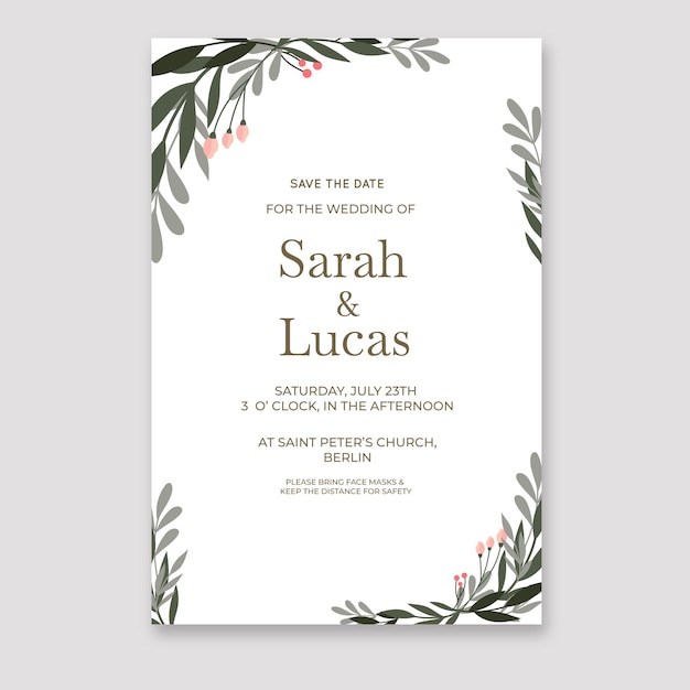 Organic flat minimalist wedding invitation template