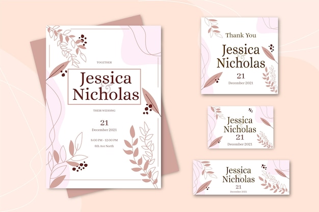 Organic flat minimalist wedding invitation template