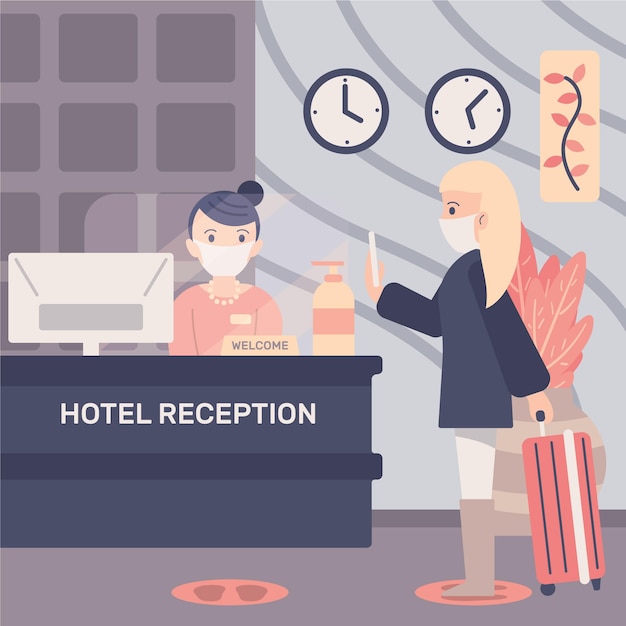 Vector organic flat new normal in hotels illustration