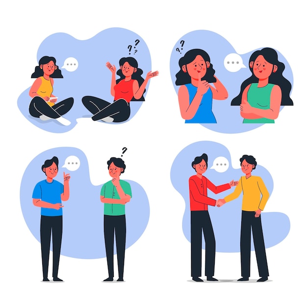Vector organic flat people asking questions illustration