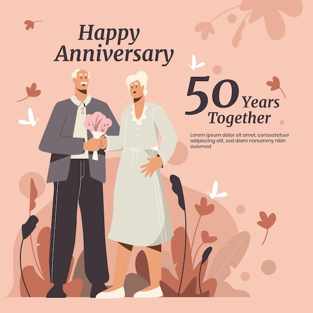 Organic flat people celebrating golden wedding anniversary