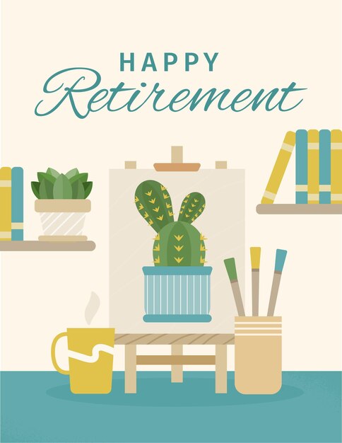Vector organic flat retirement greeting card template illustrated