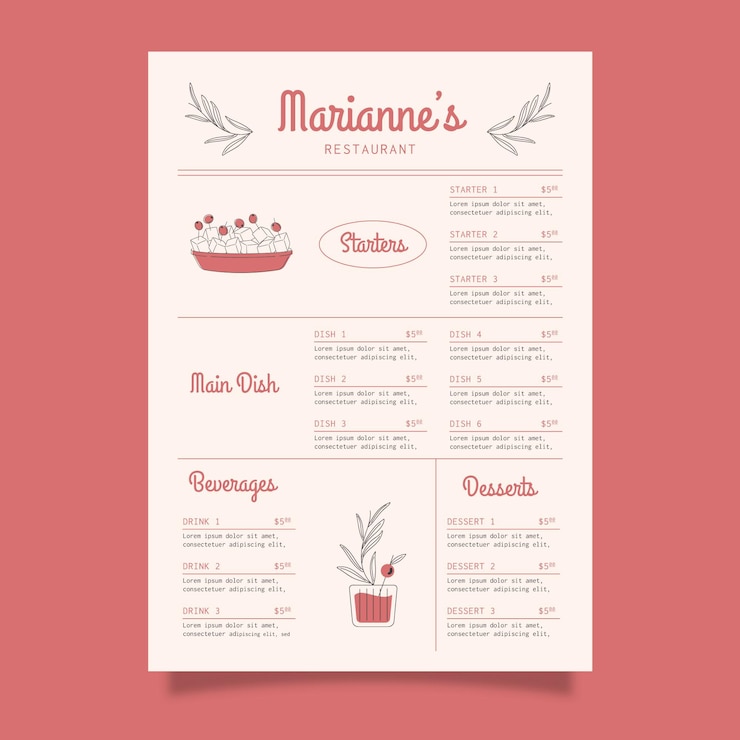 Vector organic flat rustic restaurant menu