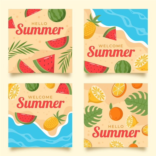 Organic flat summer cards collection