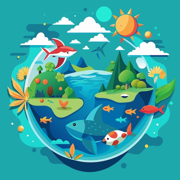 Organic flat world oceans day illustration