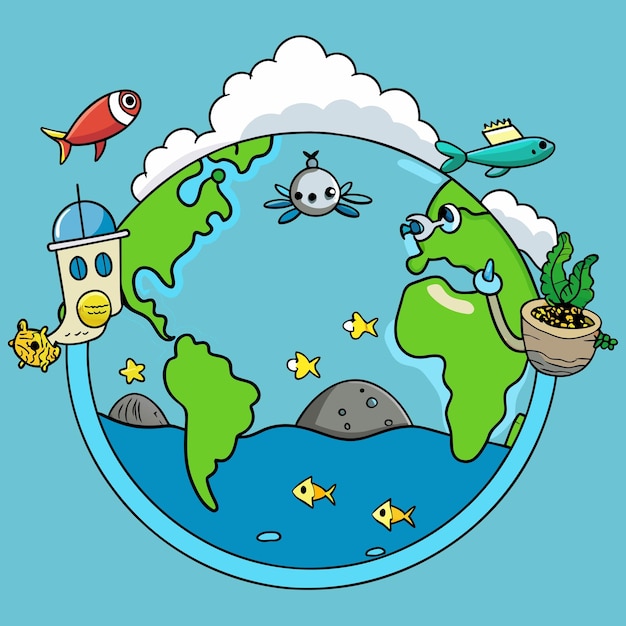 Organic flat world oceans day illustration