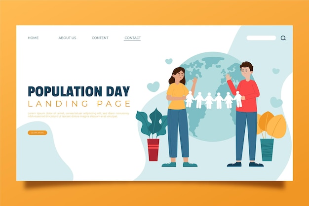 Organic flat world population day landing page template