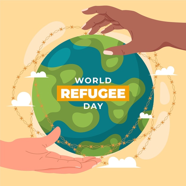 Vector organic flat world refugee day illustration