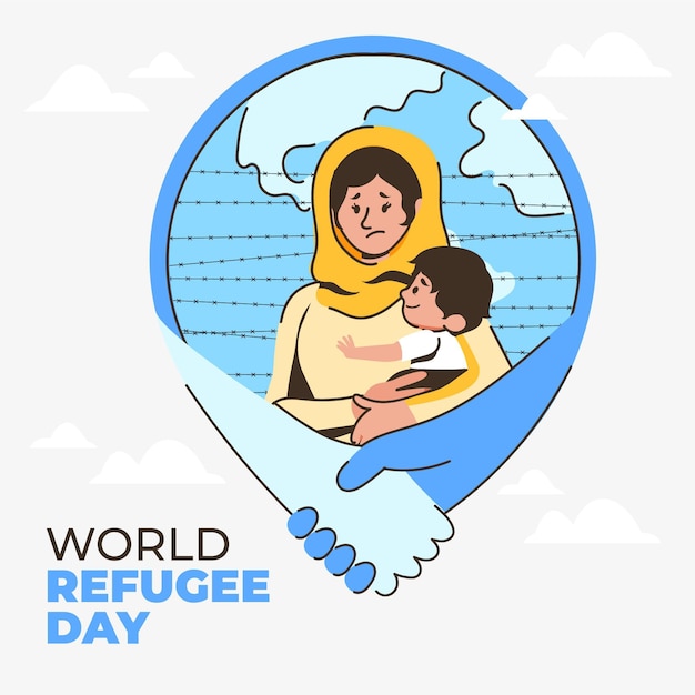 Vector organic flat world refugee day illustration