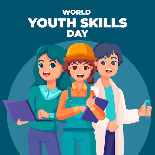 Vector organic flat world youth skills day illustration