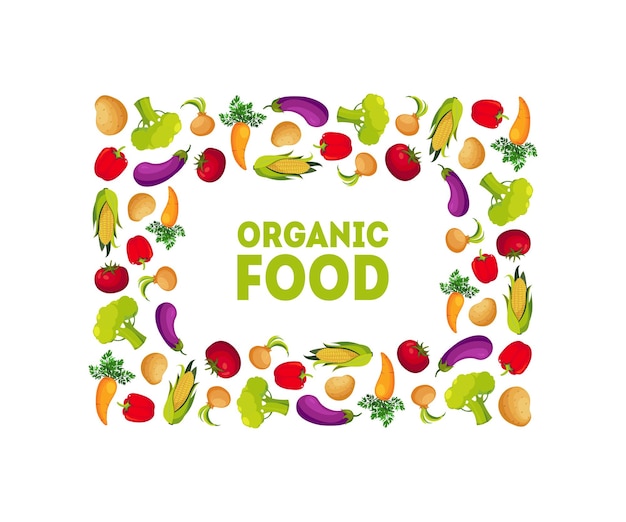 Organic food banner template square frame with fresh vegetables design element can be used for