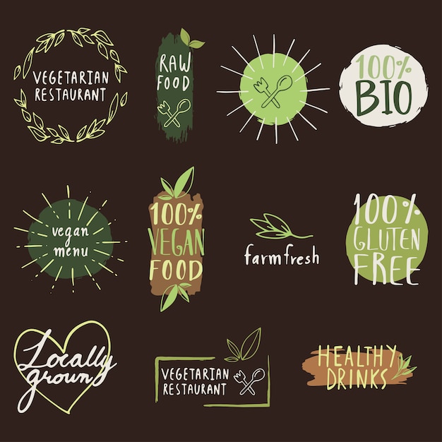 Vector organic food, eco products label collection.