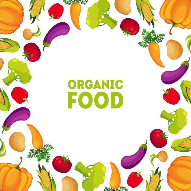 Organic Food Farm Fresh Colorful Vegetables with Space for Text Vector Illustration Web Design