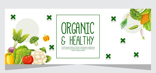 Vector organic food horizontal banner template design