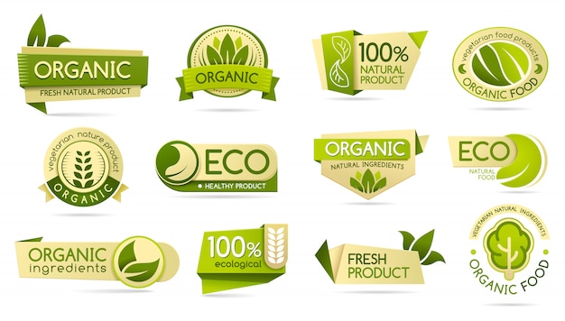 Etichette per alimenti biologici, prodotti ecologici e bio naturali