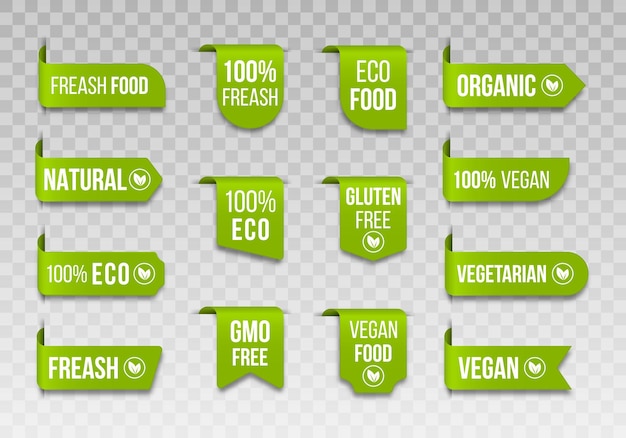 Organic food labels Vegan icon set logos and badges