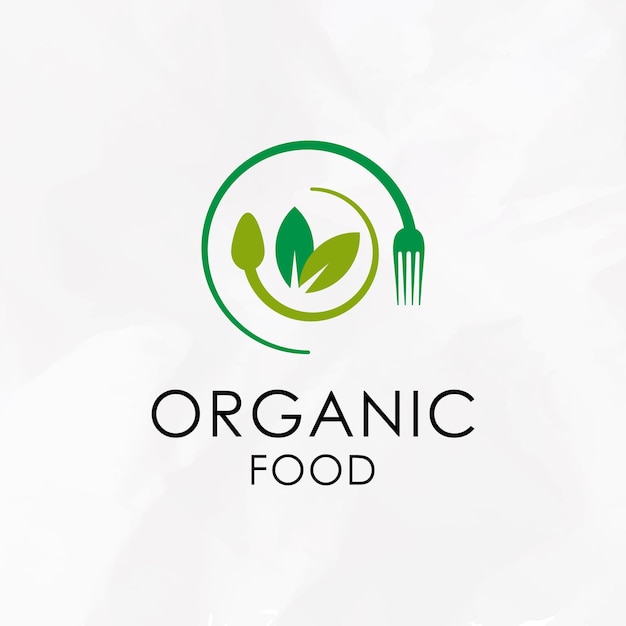 Vector organic food logo design template cutlery and leaves