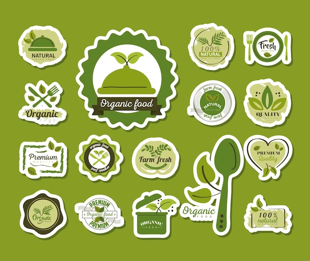 Vector organic food, set labels and badges