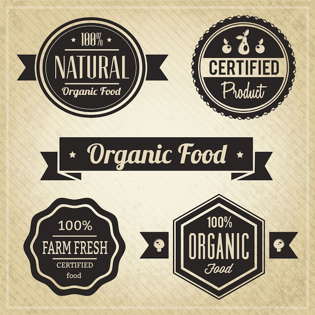 Vector organic food, vintage labels