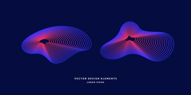 Organic forms with dynamic waves and lines on dark