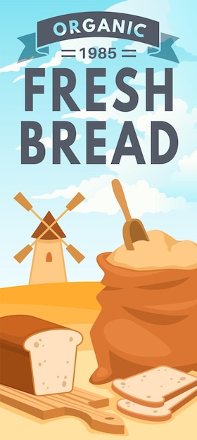 Organic fresh bread banner Vertical bakery label