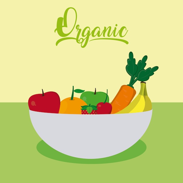 Vettore progettazione grafica dell'illustrazione di vettore del fumetto di frutti organici