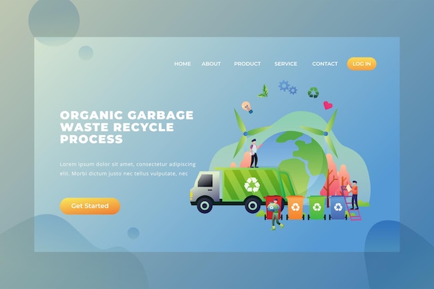 Vector organic garbage waste recycle process - vector landing page