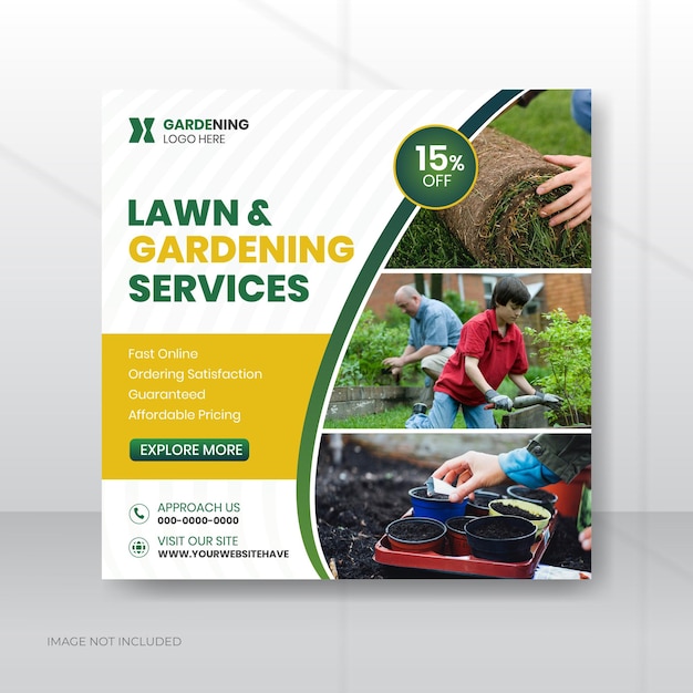 Organic gardening lawn service gradient social media post design template