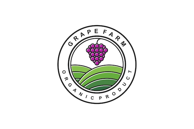 Vector organic grape fruit farm field label logo design vintage classic rounded shape