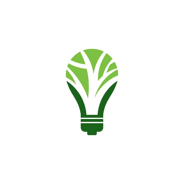 Organic Green contour of electric light bulb with three green leaves. Flat outline icon.