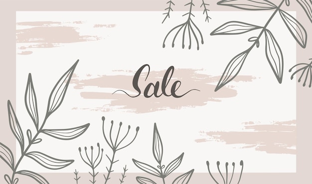 Organic hand drawn sale banner with leaves