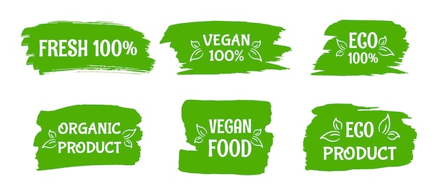 Organic healthy eco product label and emblem set Fresh vegan food Vector illustration