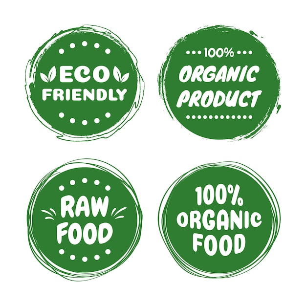 Organic healthy vegan food labels natural fresh organic food stickers collection vector graphic design