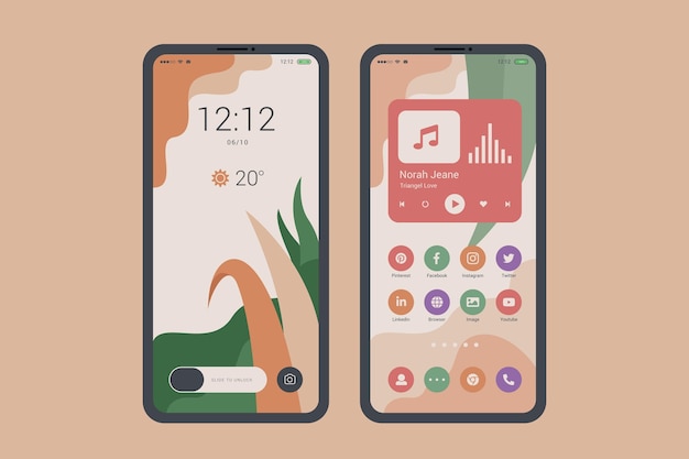 Vector organic home screen theme for smartphone