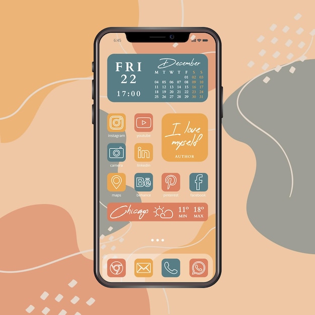 Vector organic home screen with abstract background