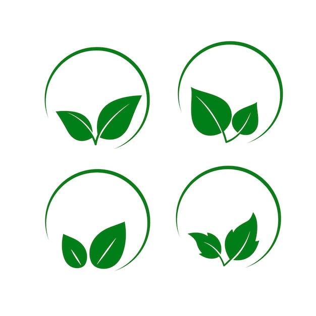 Organic icons with green leaves