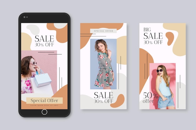 Vector organic instagram stories sale collection template