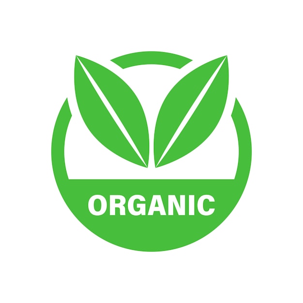 흰색 격리 된 배경 에코 자연 식품 개념 평면 스타일 에코 바이오 제품 스탬프 그림에서 유기농 라벨 배지 벡터 아이콘