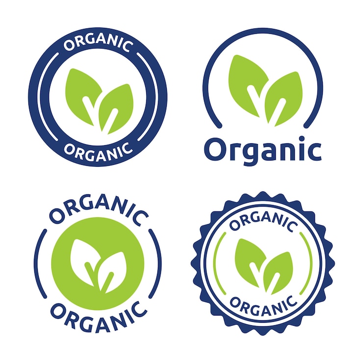 Vector organic label vector badge with leaf symbol.